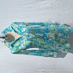 Colorful Lilly Pulitzer button-up tunic, blue, green, pink, dress, top, beach, S